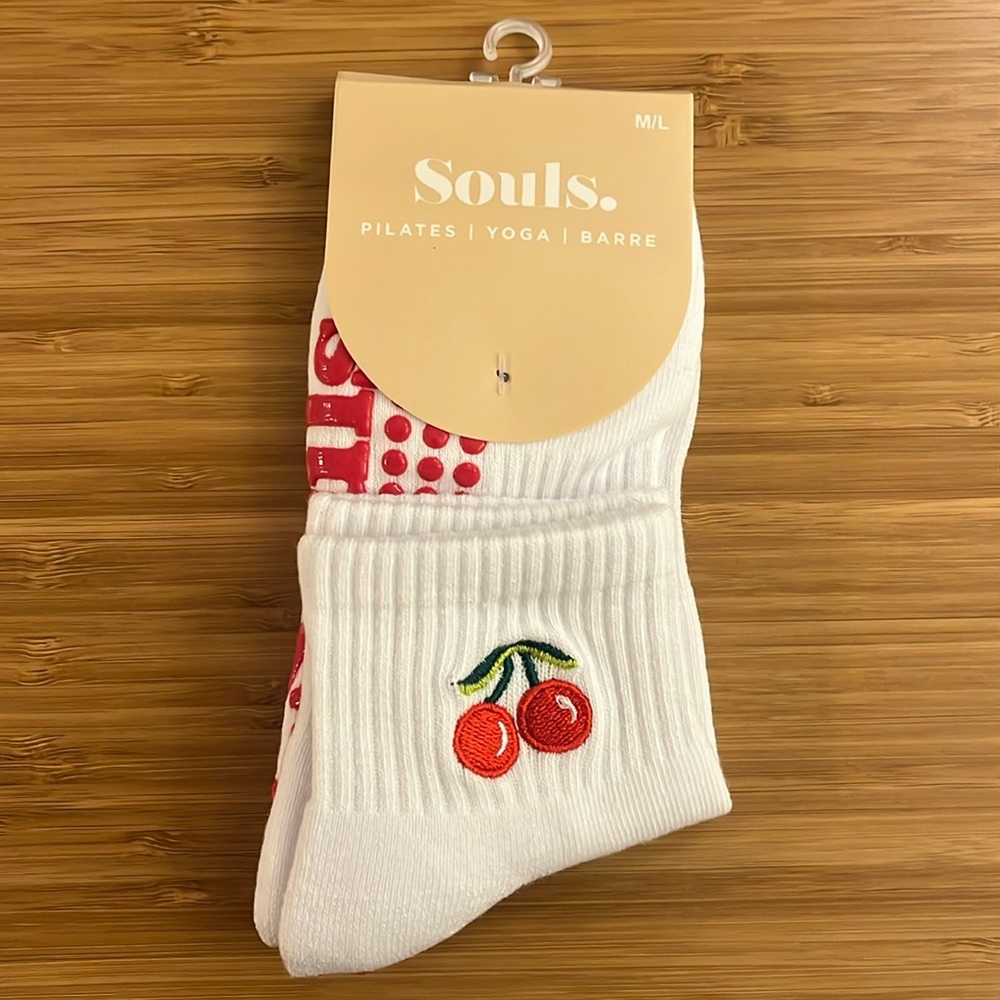 Souls Very Cherry Pilates Yoga Barre Grip Socks - Brand New!